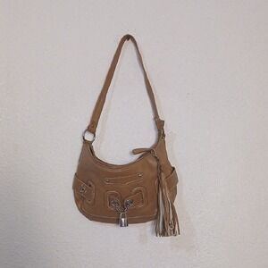 8x13 Women's Tan Shoulder Bag with Tassel Accent